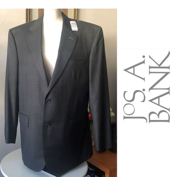 NEW，Jos. A. Bank Charcoal 44 Reg Complete 2pc Suit 39W Pants - Picture 1 of 16